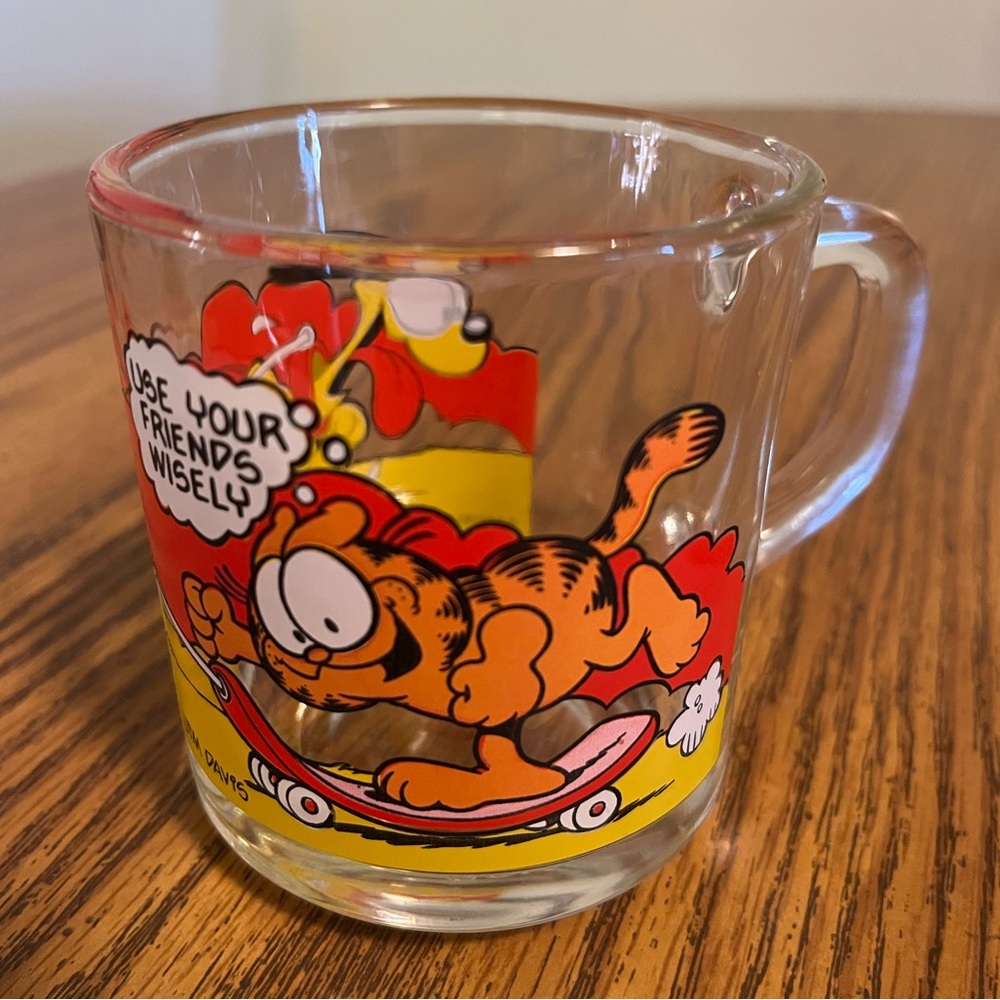 Vintage 1978 - Garfield Odie McDonalds Clear Glass Coffee Mug Cup - Jim Davis